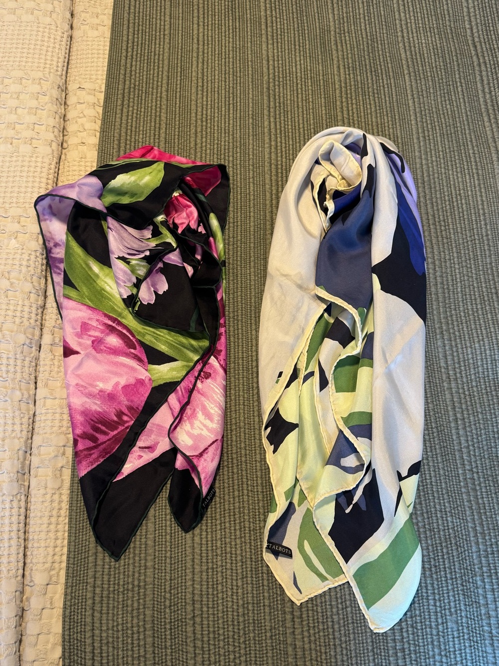 Talbots Floral Silk Scarves in Pink, Green & Blue